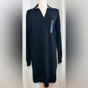 GAP True Black Long Sleeve Polo Sweater Dress 100% Cotton Collared V-Neck L NWT